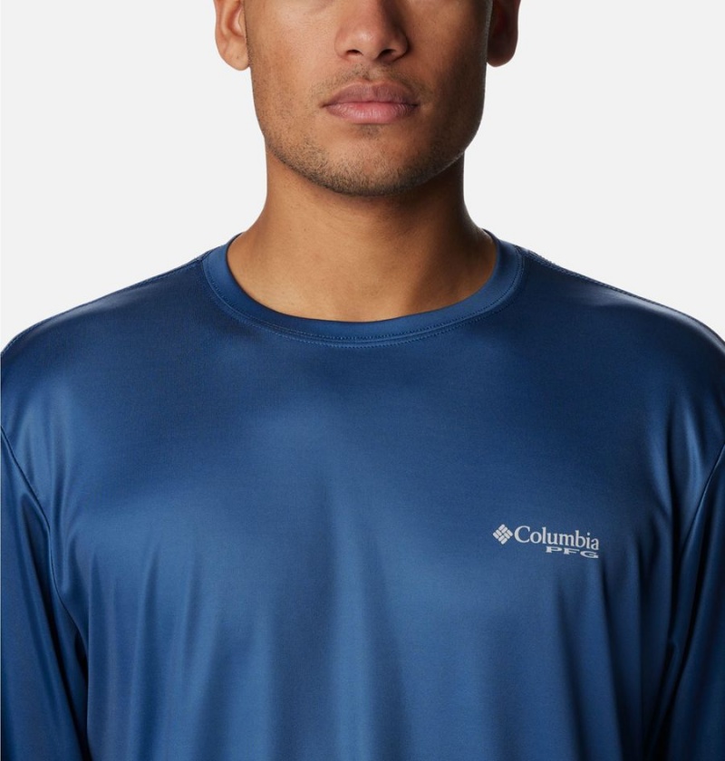 Columbia PFG Terminal Tackle Carey Chen Long Sleeve Men's T-Shirt Blue | NLQXJZ-523