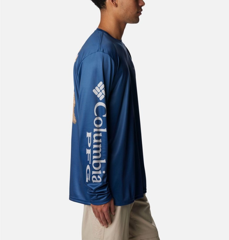 Columbia PFG Terminal Tackle Carey Chen Long Sleeve Men's T-Shirt Blue | NLQXJZ-523