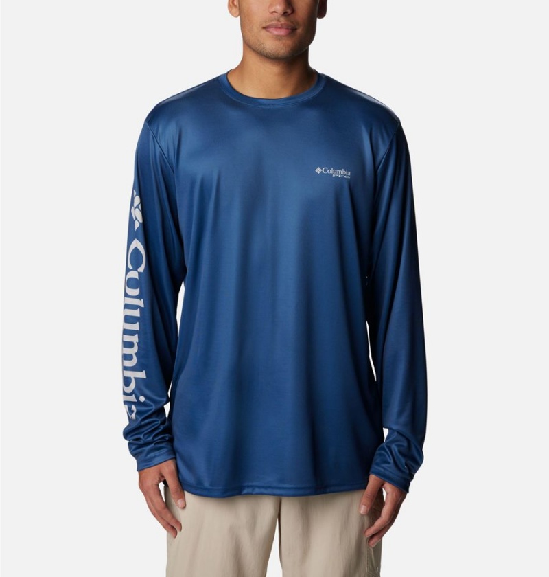 Columbia PFG Terminal Tackle Carey Chen Long Sleeve Men\'s T-Shirt Blue | NLQXJZ-523