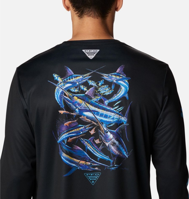 Columbia PFG Terminal Tackle Carey Chen Long Sleeve Men's T-Shirt Black | QWANZC-765