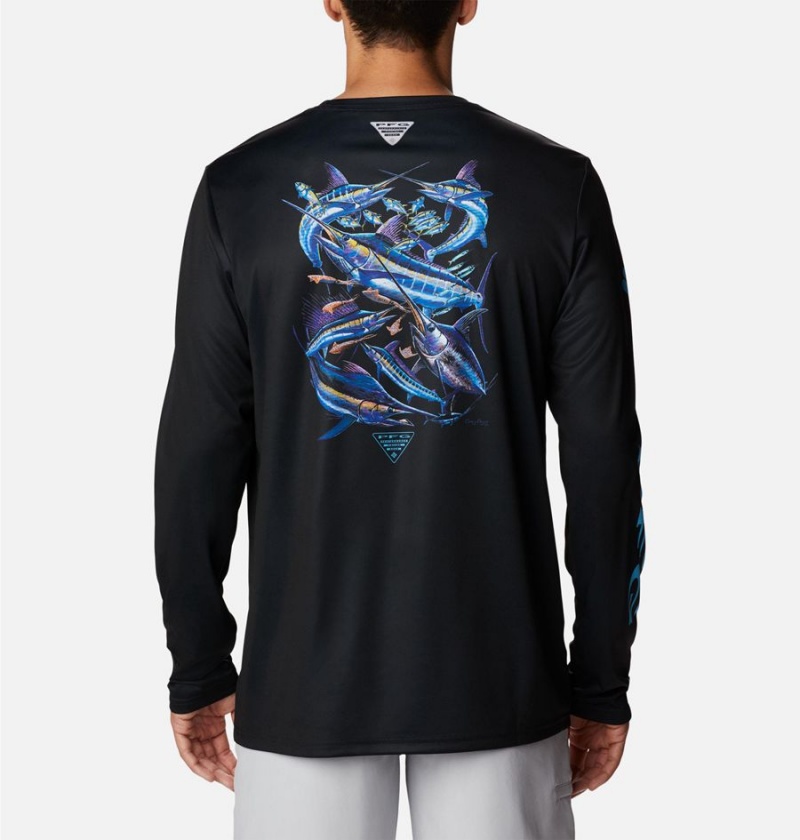 Columbia PFG Terminal Tackle Carey Chen Long Sleeve Men\'s T-Shirt Black | QWANZC-765