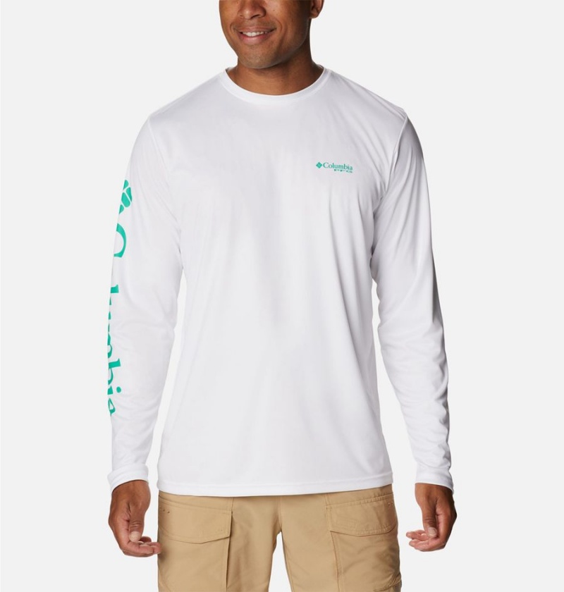 Columbia PFG Terminal Tackle Carey Chen Long Sleeve Men's T-Shirt White | PXDBZW-180