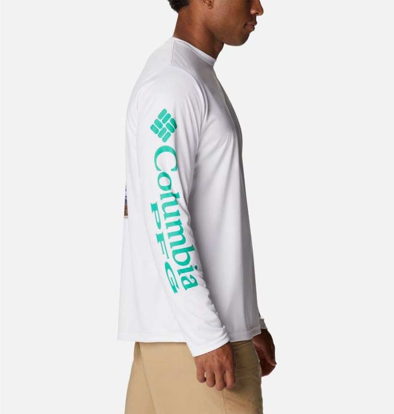 Columbia PFG Terminal Tackle Carey Chen Long Sleeve Men's T-Shirt White | PXDBZW-180