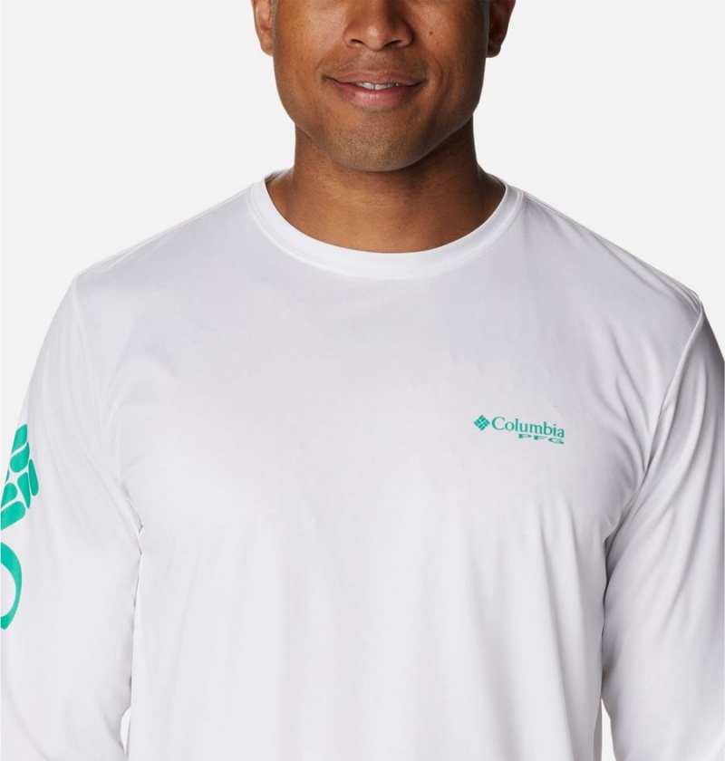 Columbia PFG Terminal Tackle Carey Chen Long Sleeve Men's T-Shirt White | PXDBZW-180