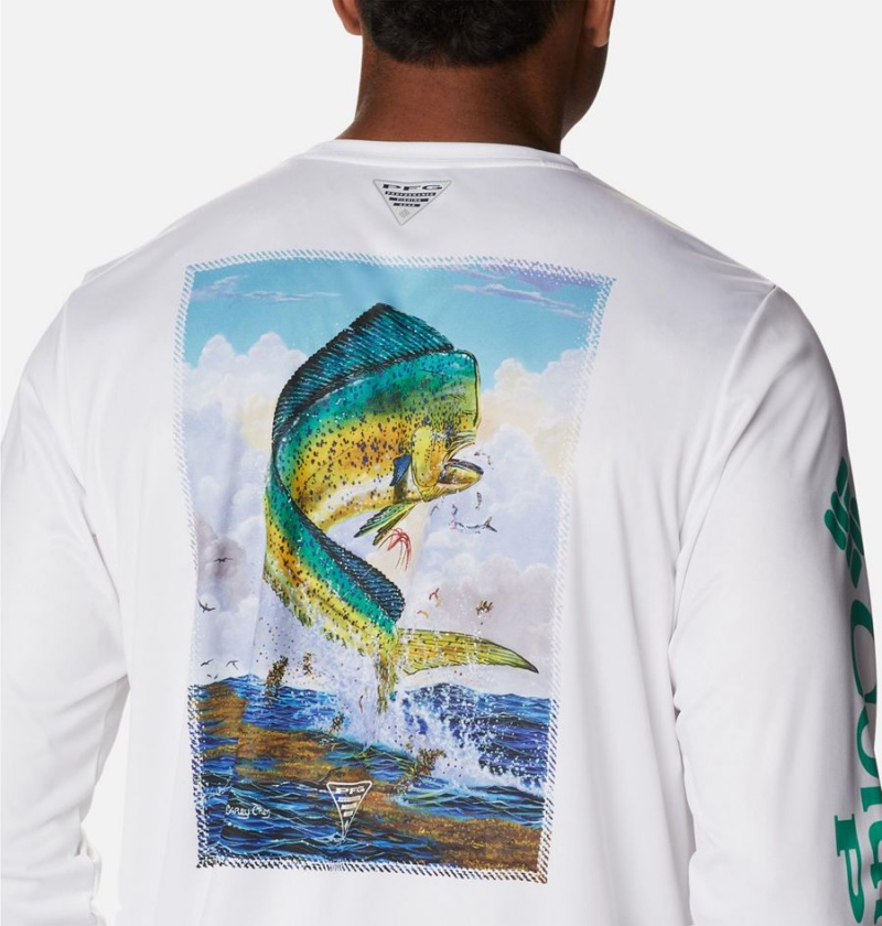 Columbia PFG Terminal Tackle Carey Chen Long Sleeve Men's T-Shirt White | PXDBZW-180