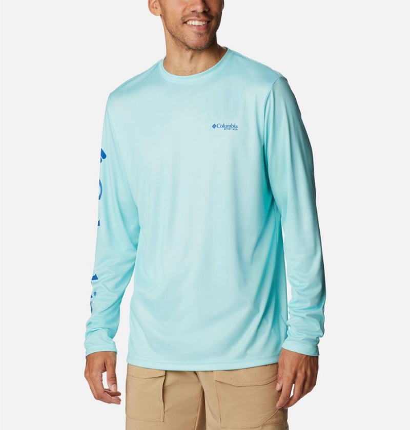 Columbia PFG Terminal Tackle Carey Chen Long Sleeve Men's T-Shirt Blue | MTUARC-145