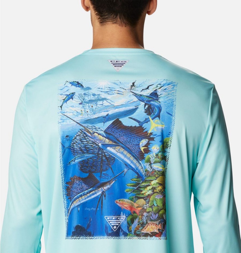 Columbia PFG Terminal Tackle Carey Chen Long Sleeve Men's T-Shirt Blue | MTUARC-145
