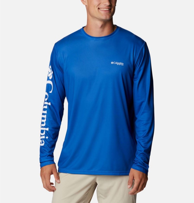 Columbia PFG Terminal Tackle Carey Chen Long Sleeve Men's T-Shirt Blue | MBCKAE-042