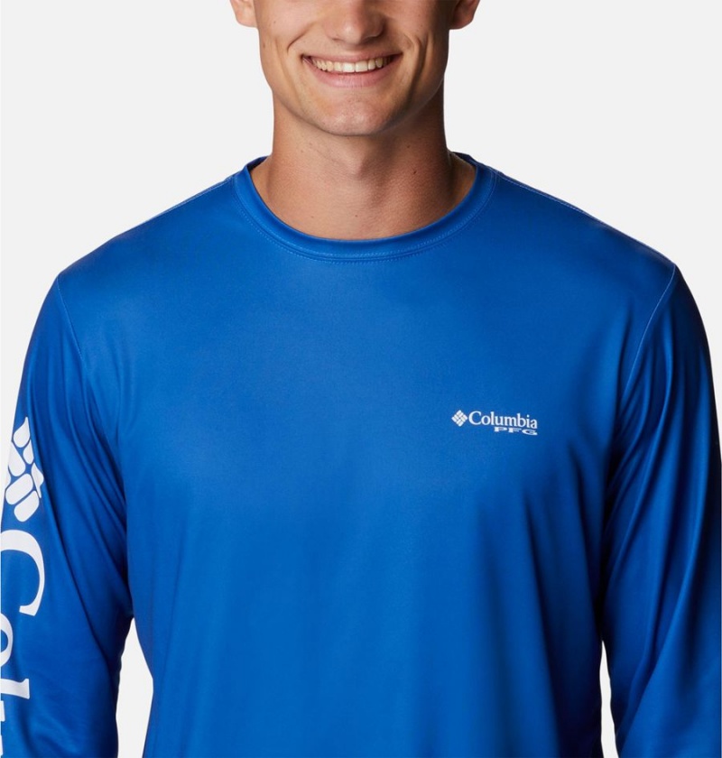 Columbia PFG Terminal Tackle Carey Chen Long Sleeve Men's T-Shirt Blue | MBCKAE-042