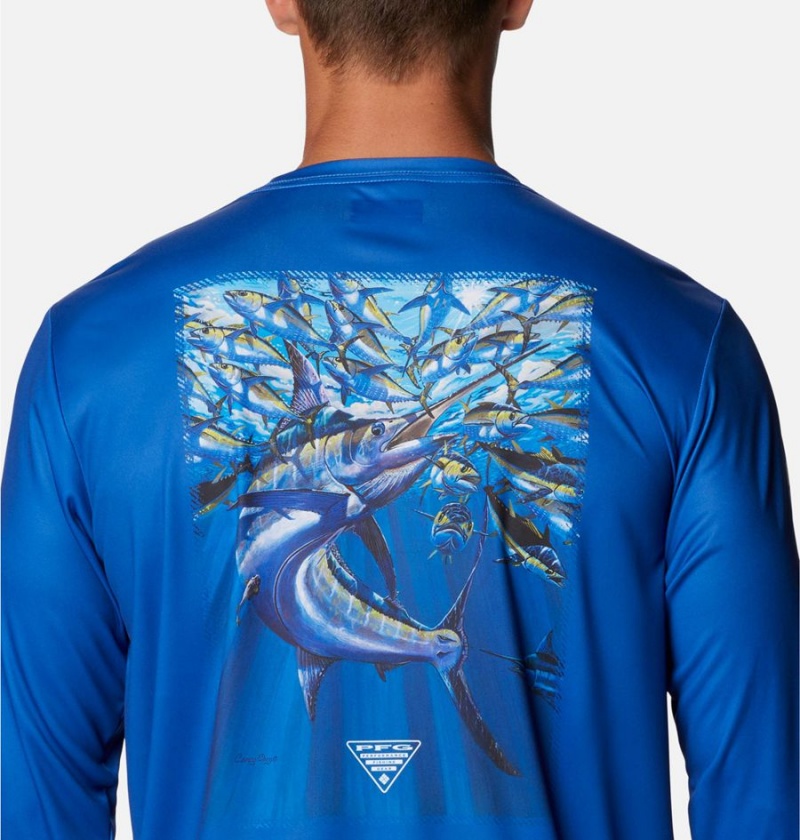 Columbia PFG Terminal Tackle Carey Chen Long Sleeve Men's T-Shirt Blue | MBCKAE-042