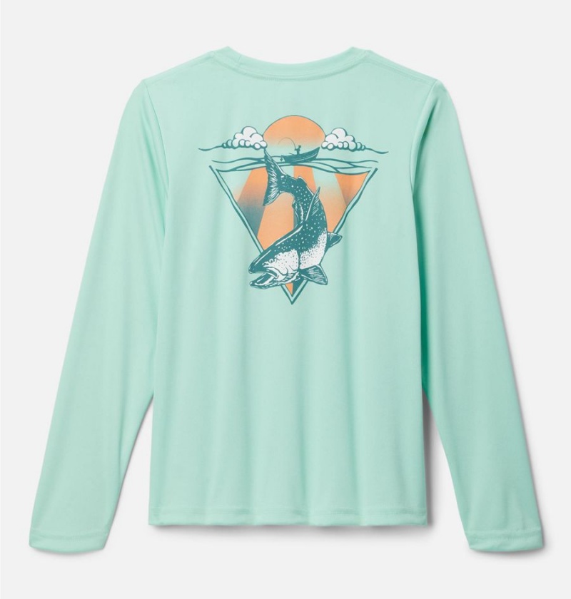 Columbia PFG Terminal Tackle Drag Time Long Sleeve Kids' T-Shirt Green | DQCMVK-574
