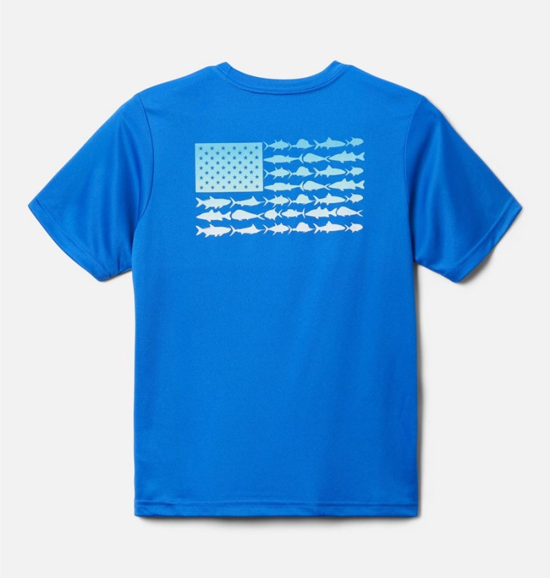 Columbia PFG Terminal Tackle Fish Flag Kids' T-Shirt Blue | WPTXIE-256
