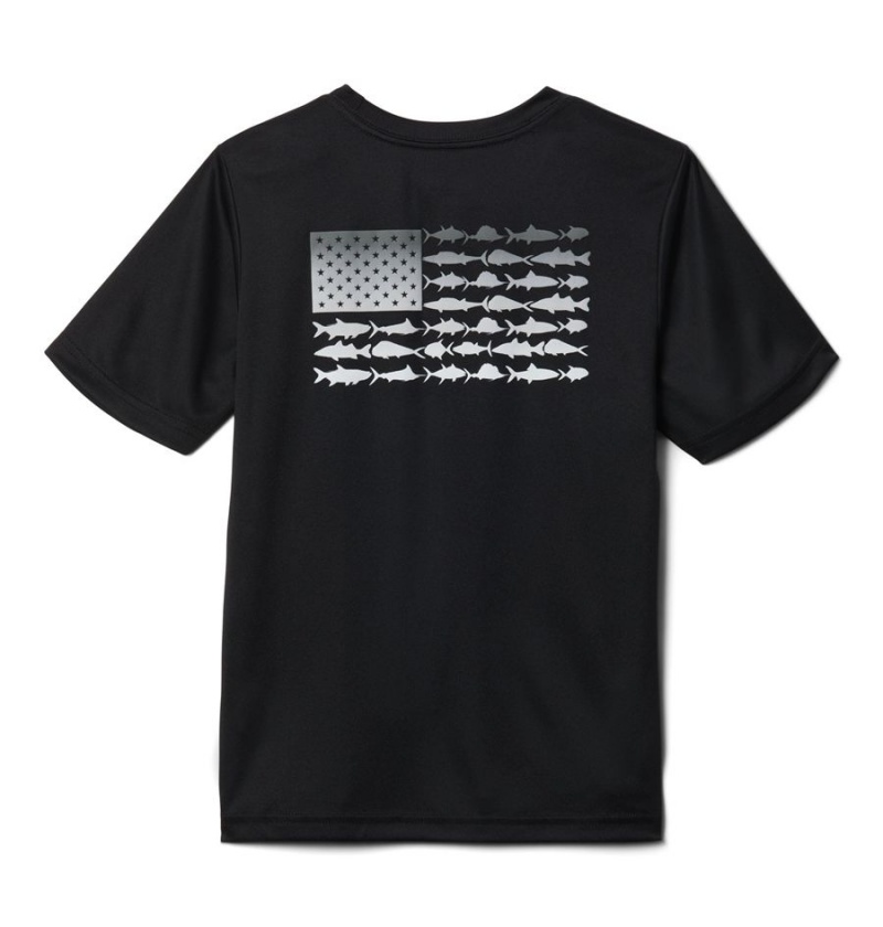 Columbia PFG Terminal Tackle Fish Flag Kids' T-Shirt Black | LZQXEW-357