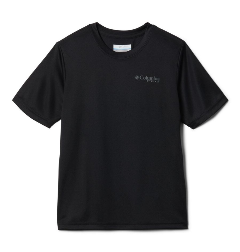 Columbia PFG Terminal Tackle Fish Flag Kids\' T-Shirt Black | LZQXEW-357