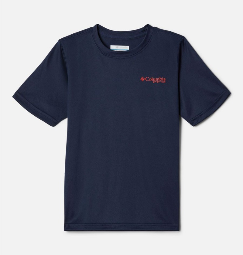 Columbia PFG Terminal Tackle Fish Flag Kids\' T-Shirt Navy | DNLVGT-347