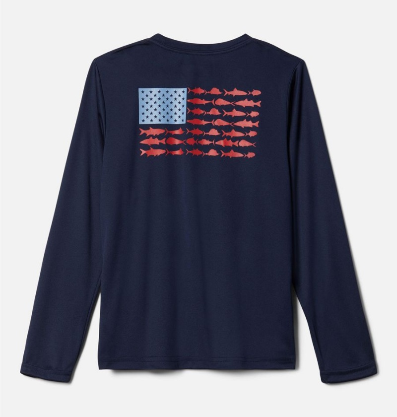 Columbia PFG Terminal Tackle Fish Flag Long Sleeve Kids' T-Shirt Navy | ENXDHG-794