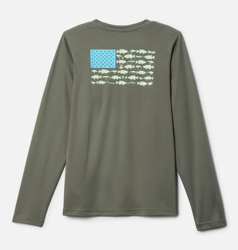 Columbia PFG Terminal Tackle Fish Flag Long Sleeve Kids' T-Shirt Green | AVFENS-083