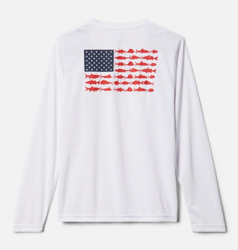 Columbia PFG Terminal Tackle Fish Flag Long Sleeve Kids' T-Shirt White | YJPMLI-578