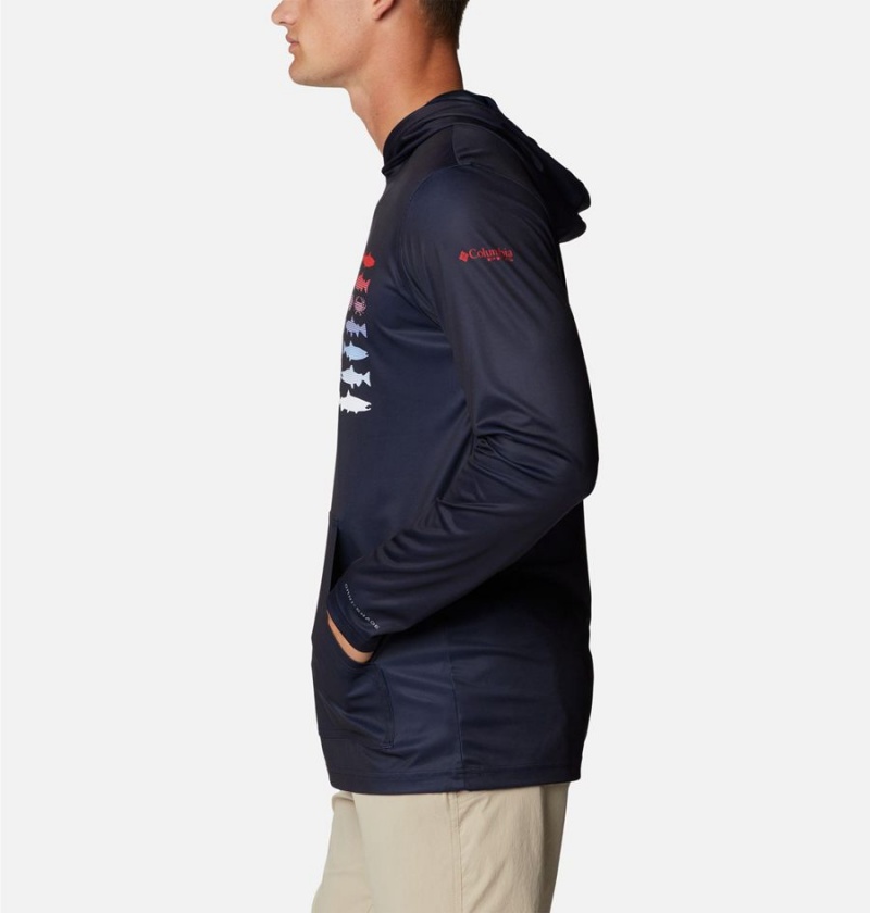 Columbia PFG Terminal Tackle Fish Flag Men's Hoodie Navy | VCIESO-684