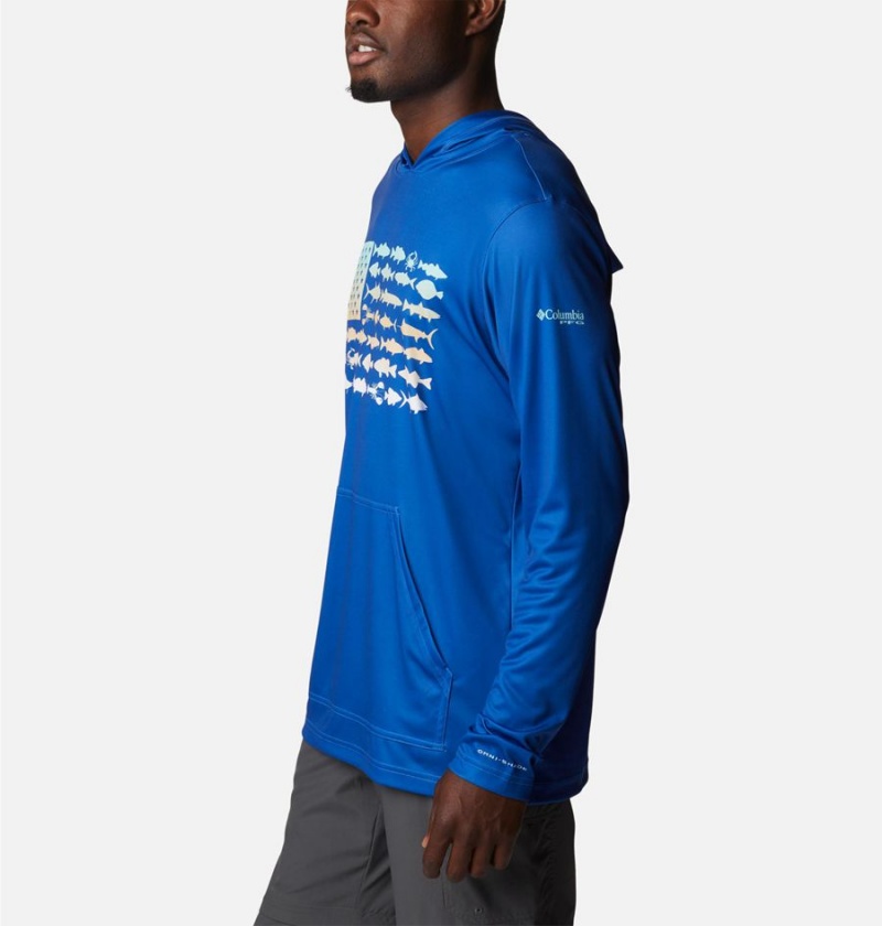 Columbia PFG Terminal Tackle Fish Flag Men's Hoodie Blue | ZJWECB-398
