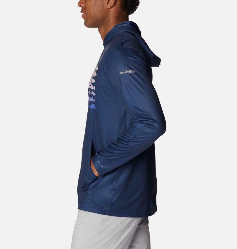 Columbia PFG Terminal Tackle Fish Flag Men's Hoodie Blue | VHAOSW-601