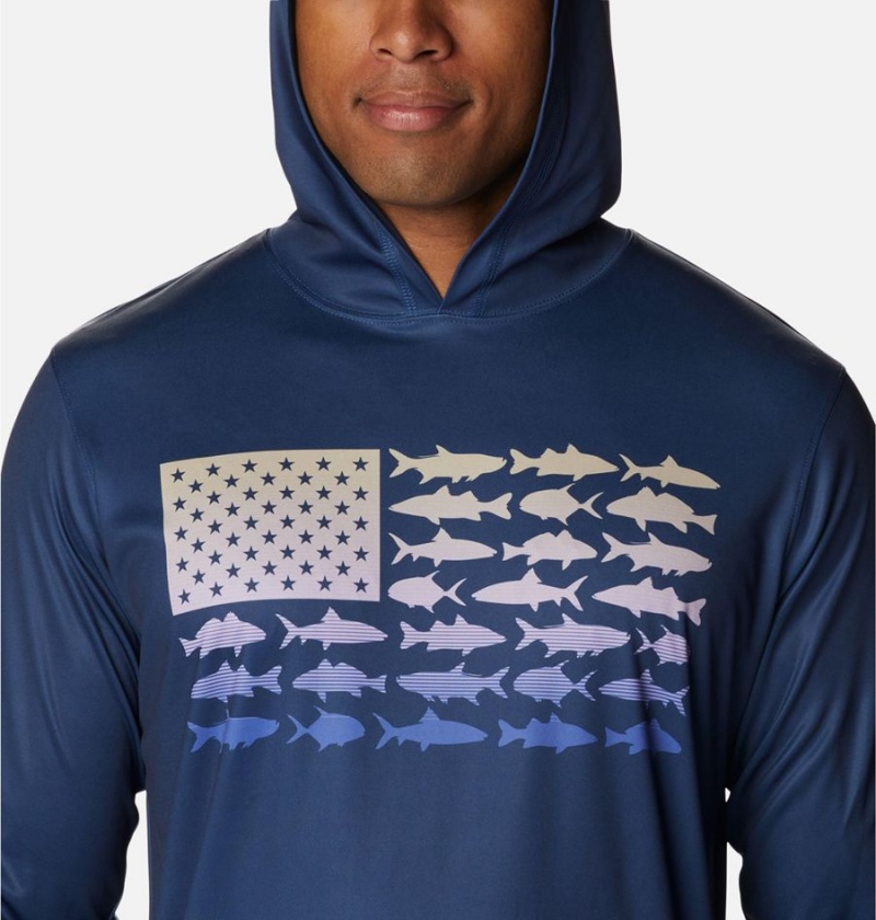 Columbia PFG Terminal Tackle Fish Flag Men's Hoodie Blue | VHAOSW-601