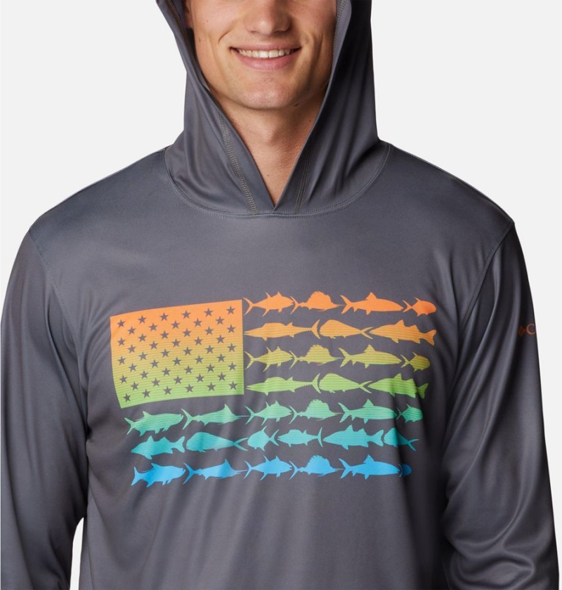 Columbia PFG Terminal Tackle Fish Flag Men's Hoodie Grey | MWJZYT-694