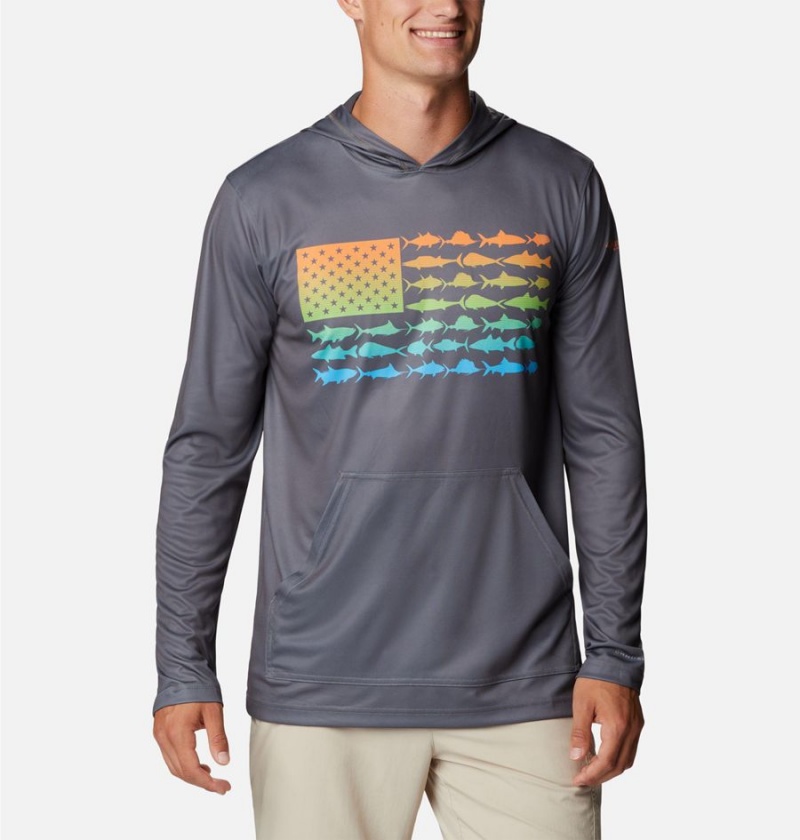Columbia PFG Terminal Tackle Fish Flag Men\'s Hoodie Grey | MWJZYT-694