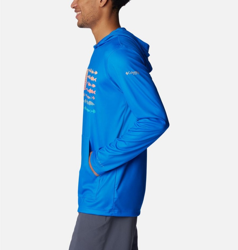 Columbia PFG Terminal Tackle Fish Flag Men's Hoodie Blue | TJNIPV-890