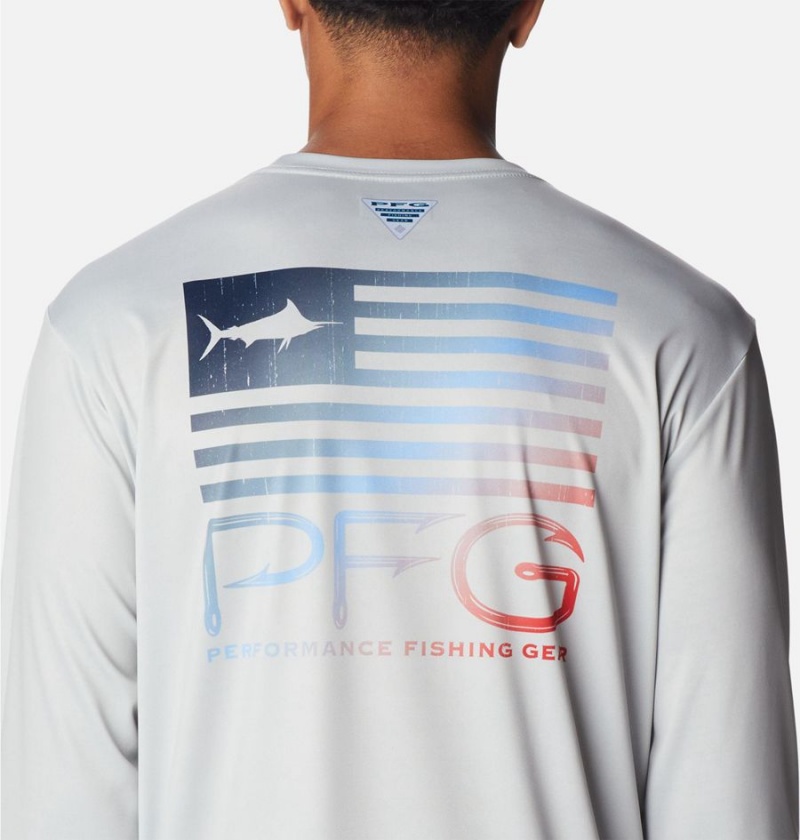 Columbia PFG Terminal Tackle Fish Star Long Sleeve Men's T-Shirt Grey | VQUNKA-126