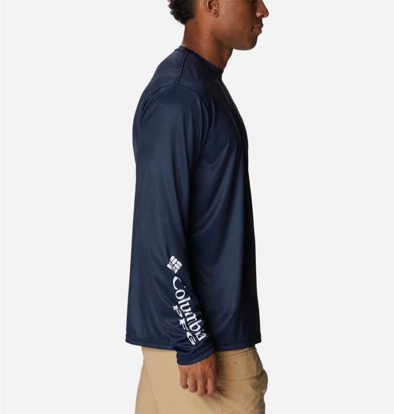 Columbia PFG Terminal Tackle Fish Star Long Sleeve Men's T-Shirt Navy | KUBNXZ-942