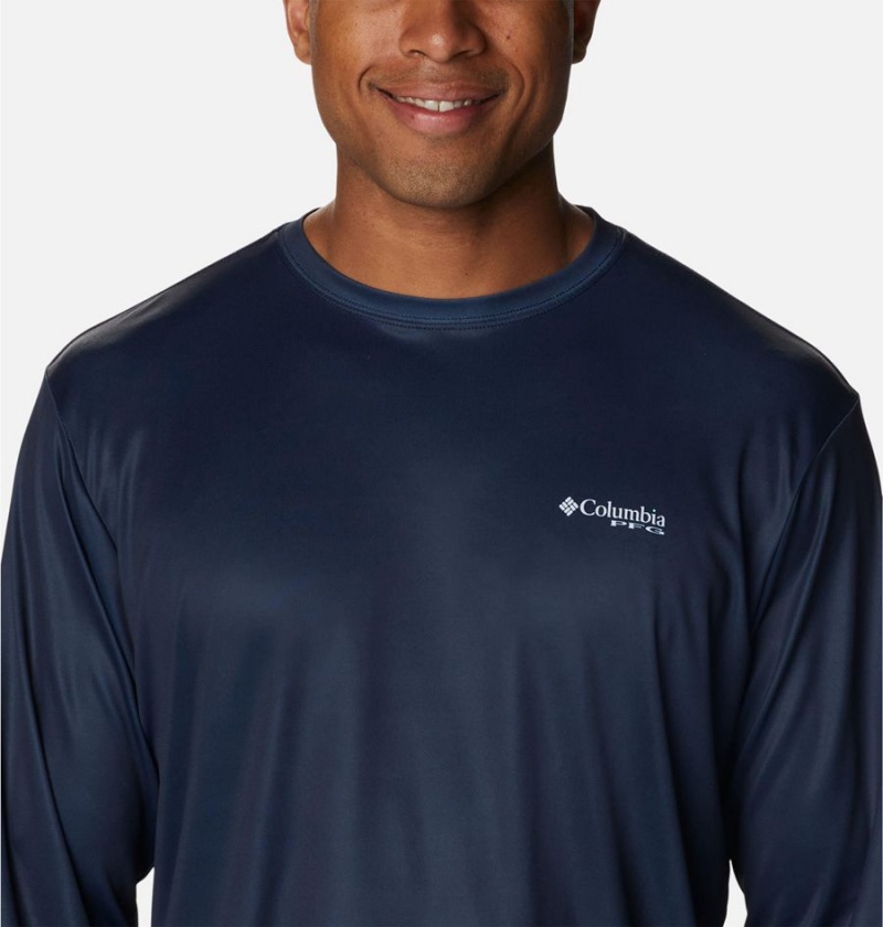 Columbia PFG Terminal Tackle Fish Star Long Sleeve Men's T-Shirt Navy | KUBNXZ-942