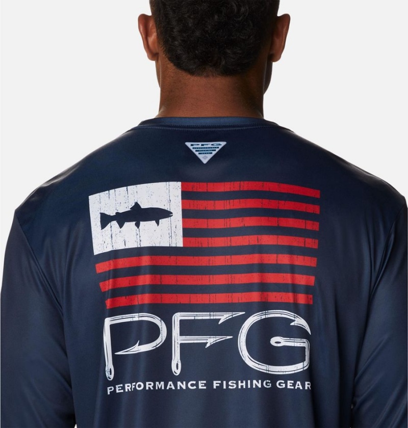 Columbia PFG Terminal Tackle Fish Star Long Sleeve Men's T-Shirt Navy | KUBNXZ-942
