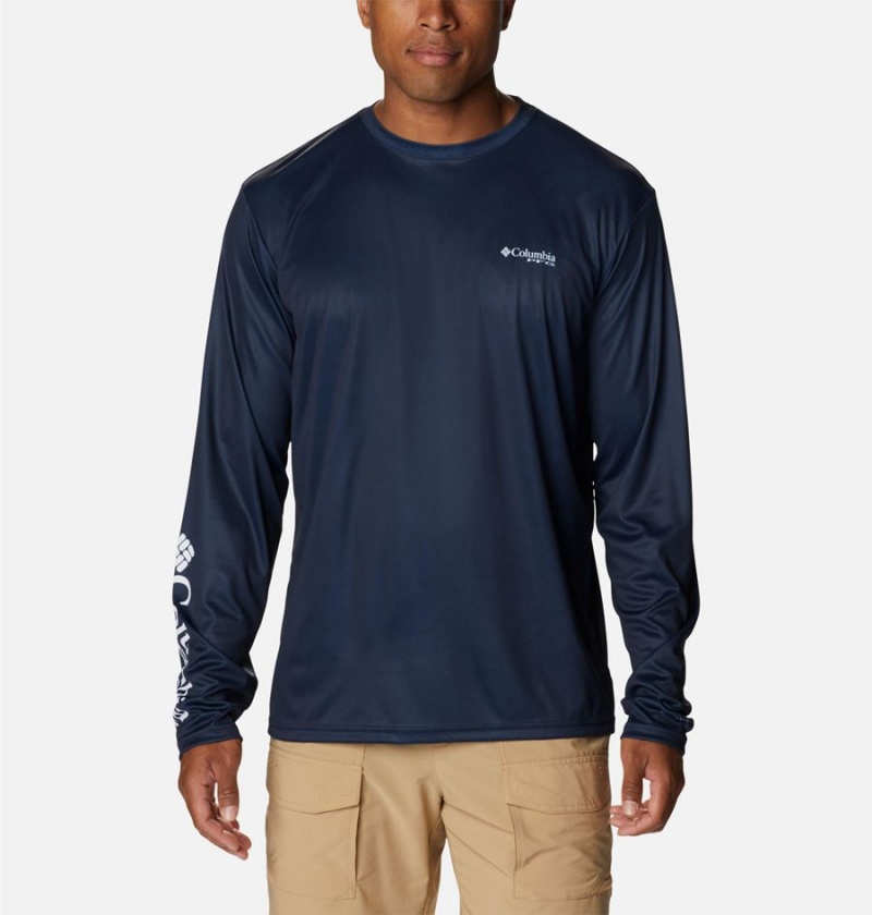 Columbia PFG Terminal Tackle Fish Star Long Sleeve Men\'s T-Shirt Navy | KUBNXZ-942