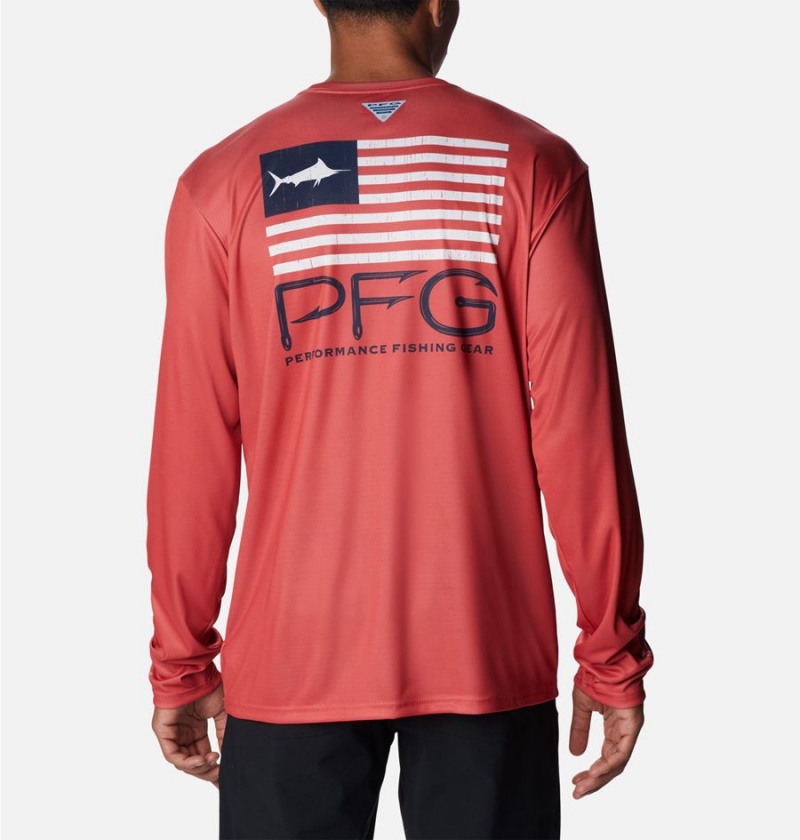 Columbia PFG Terminal Tackle Fish Star Long Sleeve Men's T-Shirt Red | NLQOWU-612
