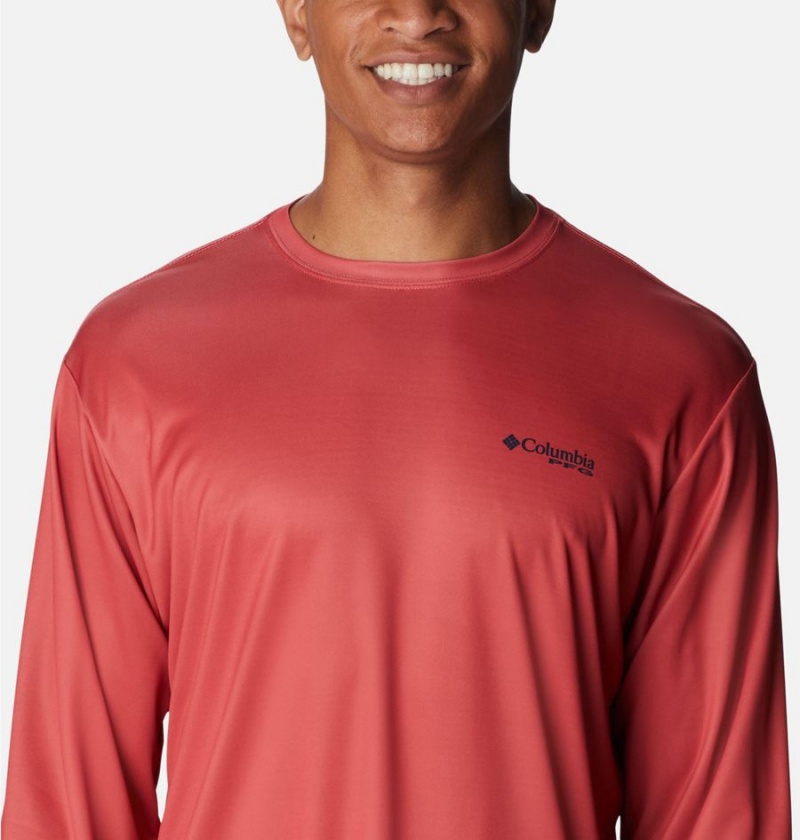 Columbia PFG Terminal Tackle Fish Star Long Sleeve Men's T-Shirt Red | NLQOWU-612