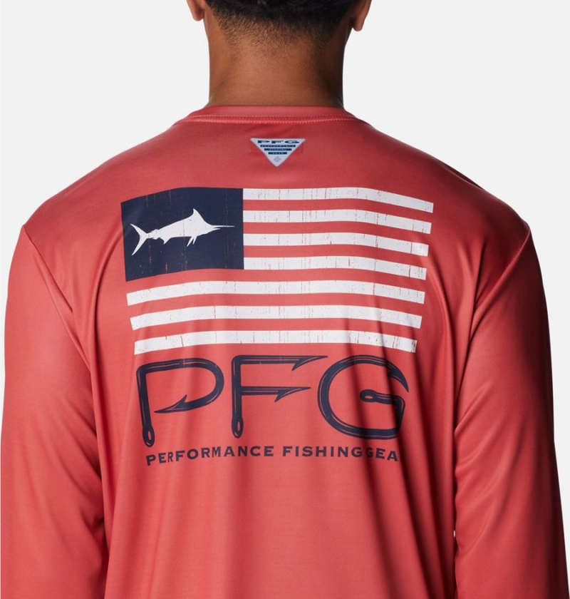 Columbia PFG Terminal Tackle Fish Star Long Sleeve Men's T-Shirt Red | NLQOWU-612