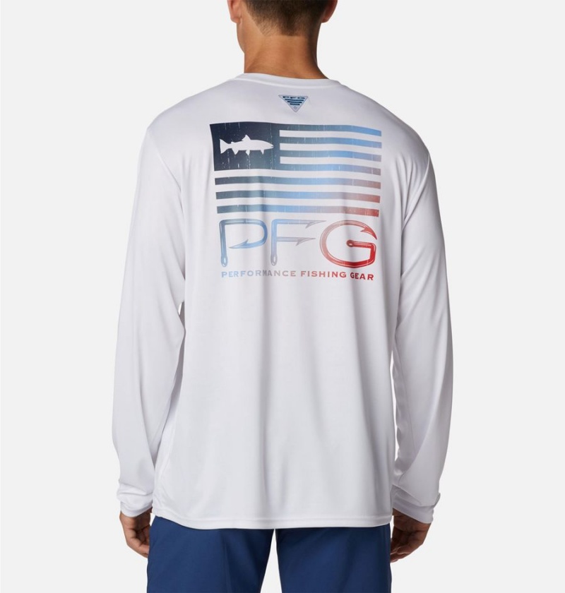 Columbia PFG Terminal Tackle Fish Star Long Sleeve Men's T-Shirt White | PQAFGB-379