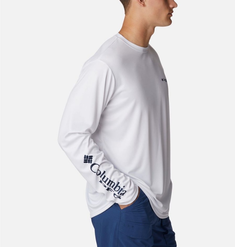 Columbia PFG Terminal Tackle Fish Star Long Sleeve Men's T-Shirt White | PQAFGB-379