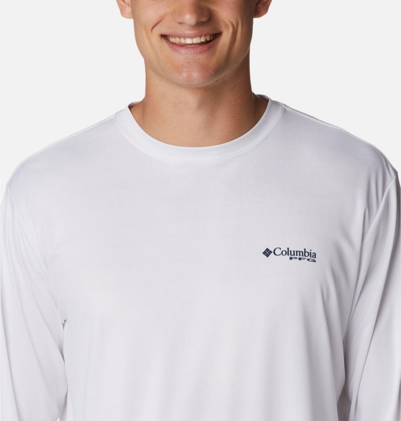 Columbia PFG Terminal Tackle Fish Star Long Sleeve Men's T-Shirt White | PQAFGB-379