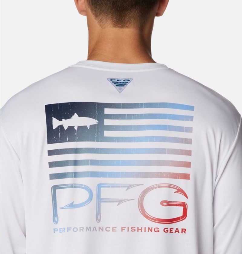 Columbia PFG Terminal Tackle Fish Star Long Sleeve Men's T-Shirt White | PQAFGB-379