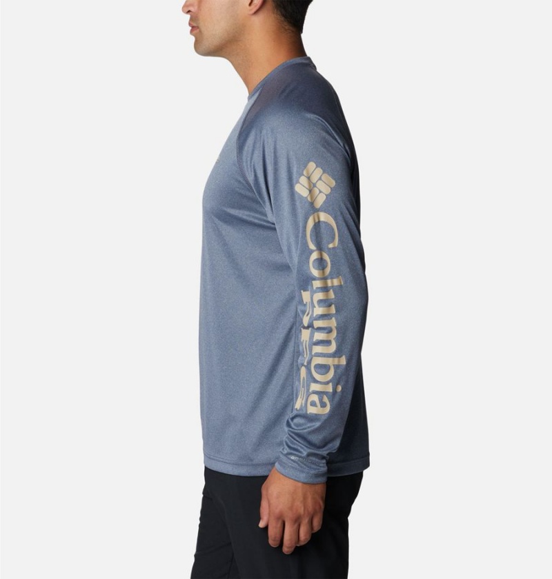 Columbia PFG Terminal Tackle Heather Long Sleeve Men's T-Shirt Blue | WVQMTG-581