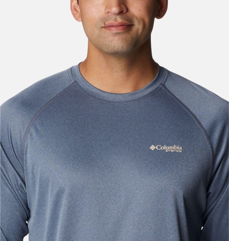 Columbia PFG Terminal Tackle Heather Long Sleeve Men's T-Shirt Blue | WVQMTG-581