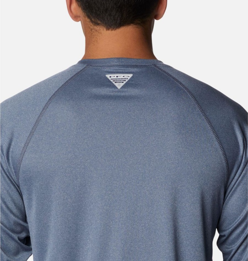 Columbia PFG Terminal Tackle Heather Long Sleeve Men's T-Shirt Blue | WVQMTG-581