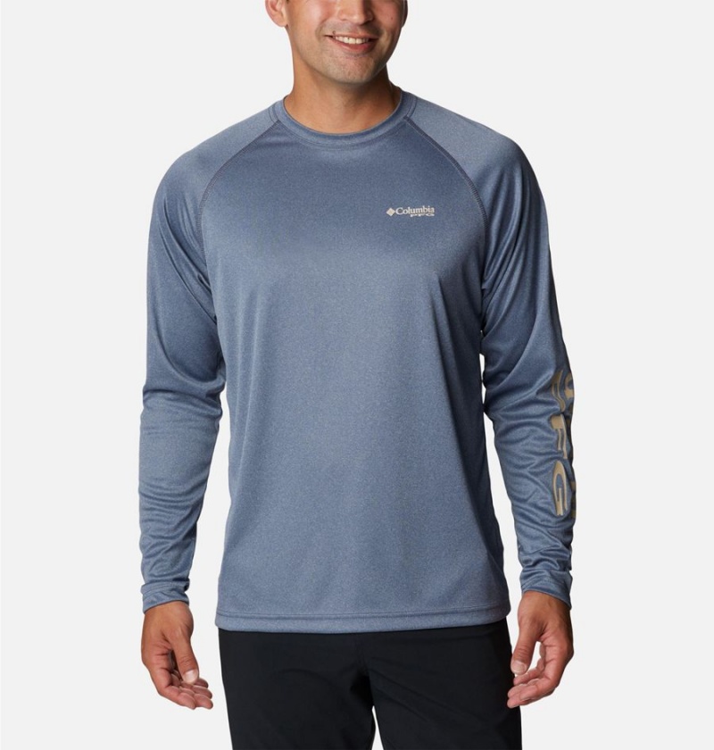 Columbia PFG Terminal Tackle Heather Long Sleeve Men\'s T-Shirt Blue | WVQMTG-581