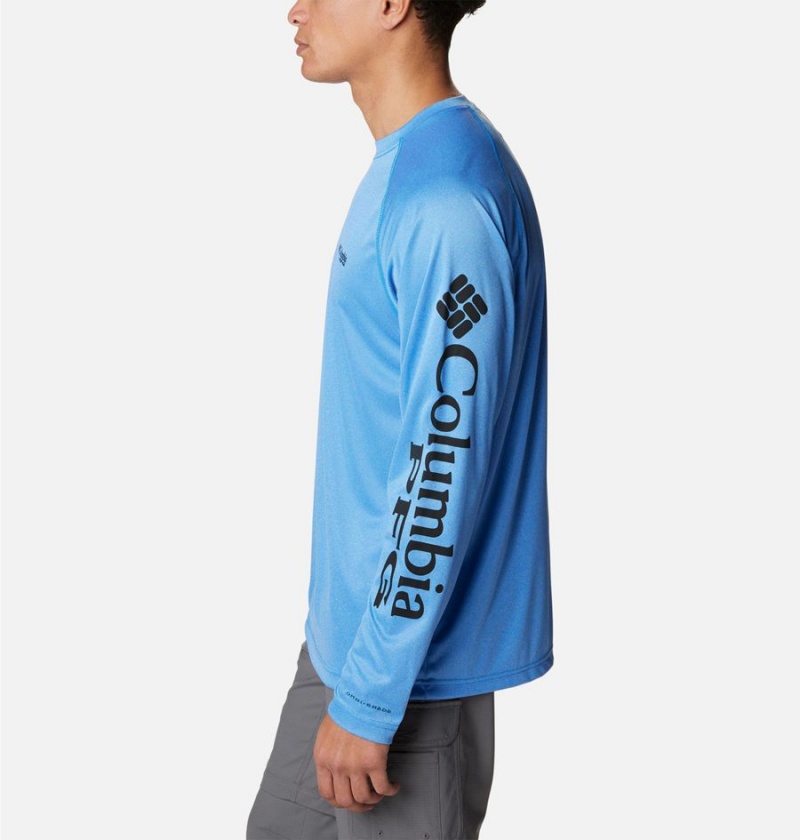 Columbia PFG Terminal Tackle Heather Long Sleeve Men's T-Shirt Blue | HITMYO-920