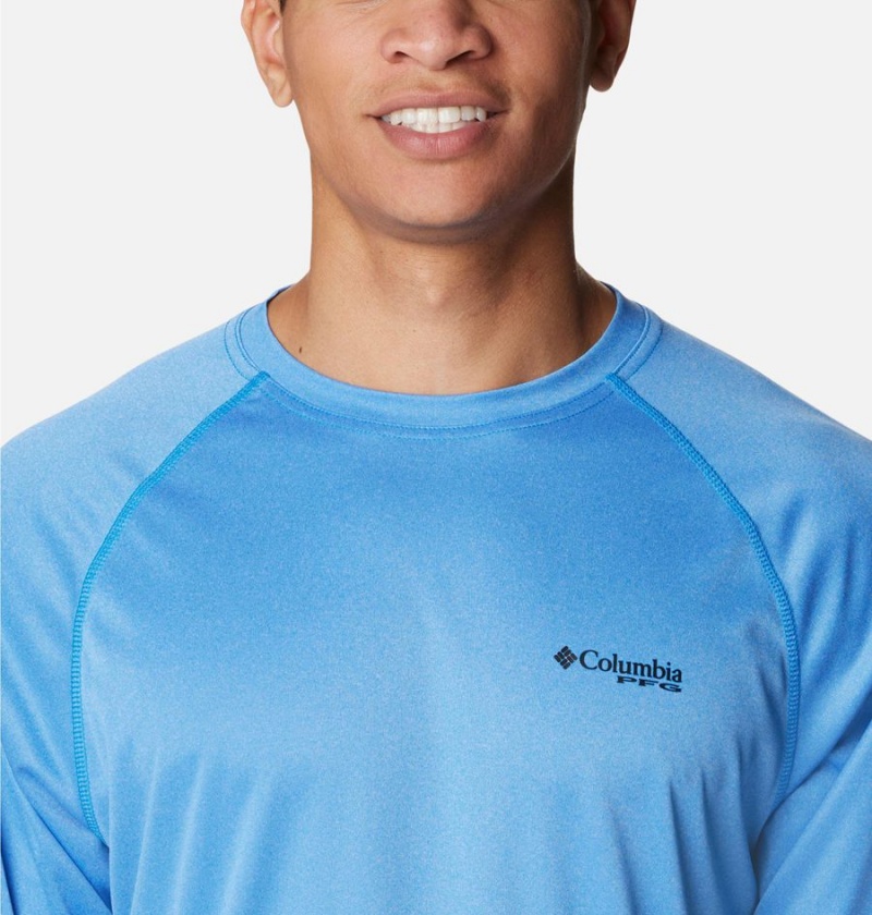 Columbia PFG Terminal Tackle Heather Long Sleeve Men's T-Shirt Blue | HITMYO-920