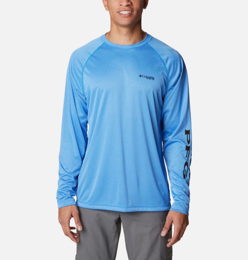Columbia PFG Terminal Tackle Heather Long Sleeve Men\'s T-Shirt Blue | HITMYO-920