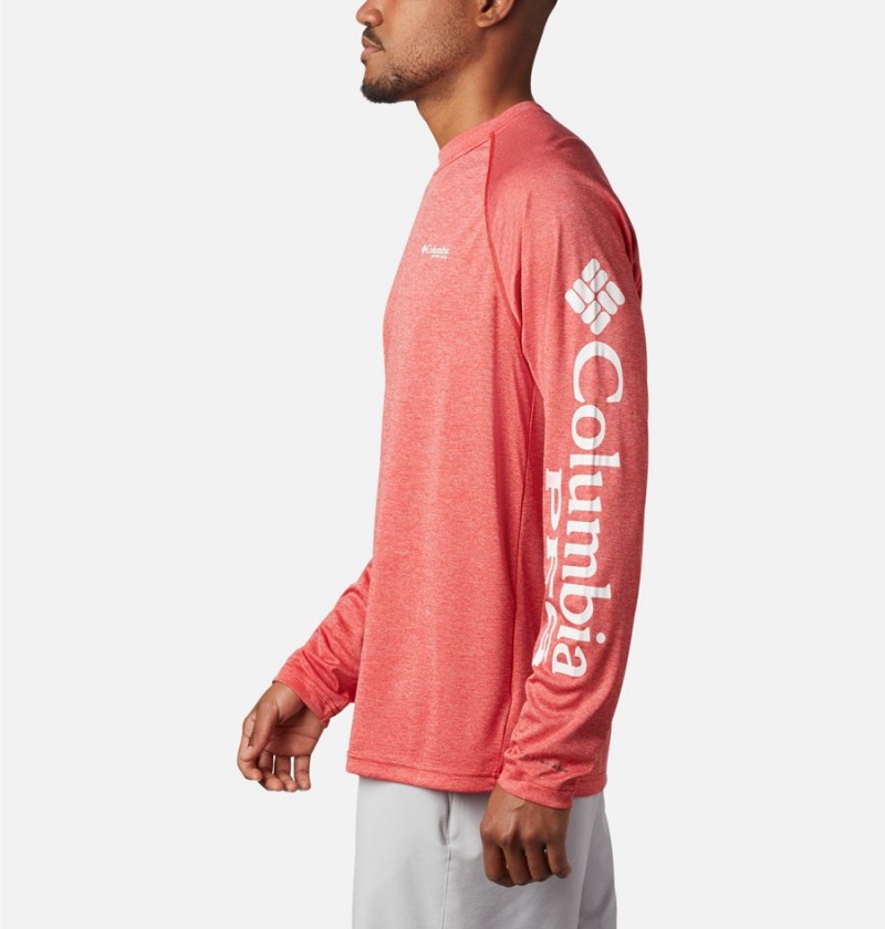 Columbia PFG Terminal Tackle Heather Long Sleeve Men's T-Shirt Red | JUYMOS-095