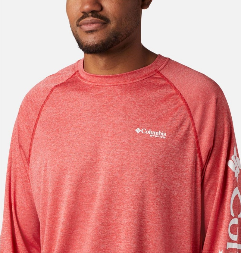 Columbia PFG Terminal Tackle Heather Long Sleeve Men's T-Shirt Red | JUYMOS-095